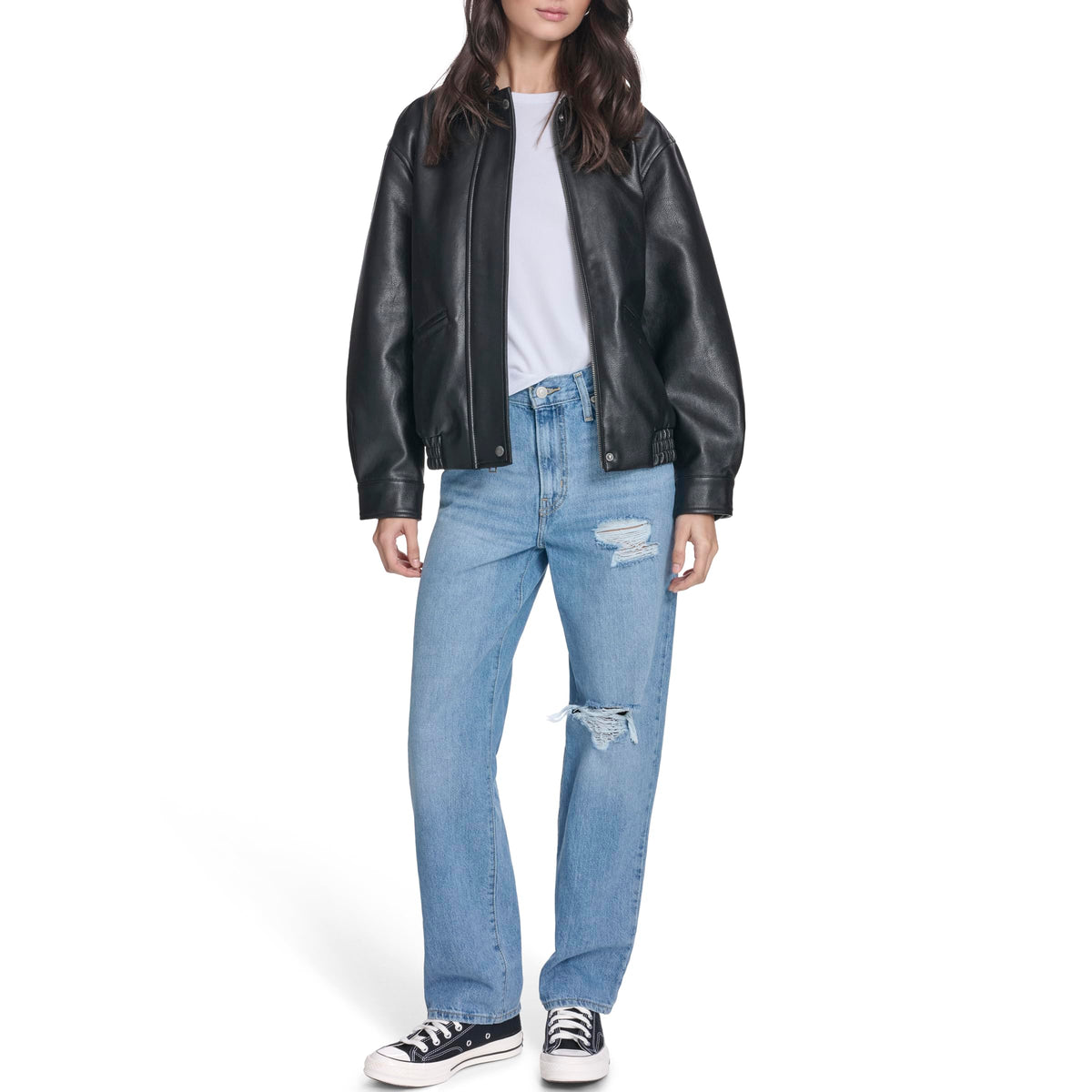Levi's Women's Faux Leather Relaxed Fit Bomber, Black, Medium