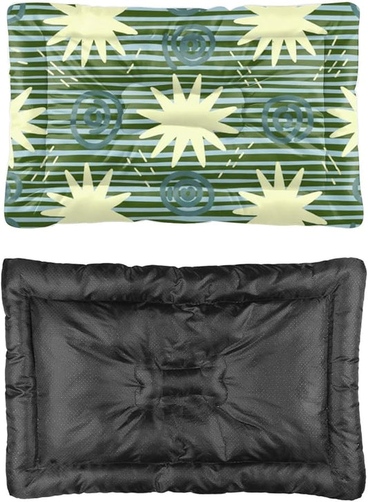 Green Stripes Star Dog Bed Pads Dog Mats for Crates Kennel Pads for Crates Washable Crate Bed Washable Non-Slip Small Crate Pillow Mats Cages Pillows Medium Dogs Indoor Outdoor 24X18 Inch