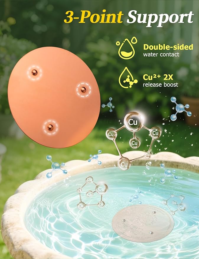 Mellbree Bird Bath Copper Disk, 0.6mm Reinforced 99.99% Pure Copper Cleaning Disk for Physical Safe Clean Water, Universal Fit for Outdoor Birdbath, Bowl, Bird Bath Heater Solar (Sunflower)