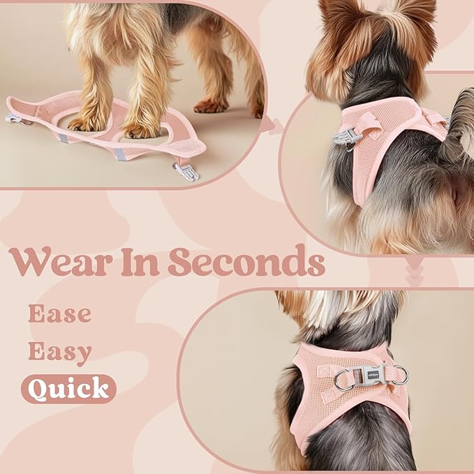 rabbitgoo Small Dog Harness, Step-in Soft Mesh Puppy Vest with Safety Buckle, Breathable Reflective Pet Harness for Extra Small Dogs, Pink XXXS