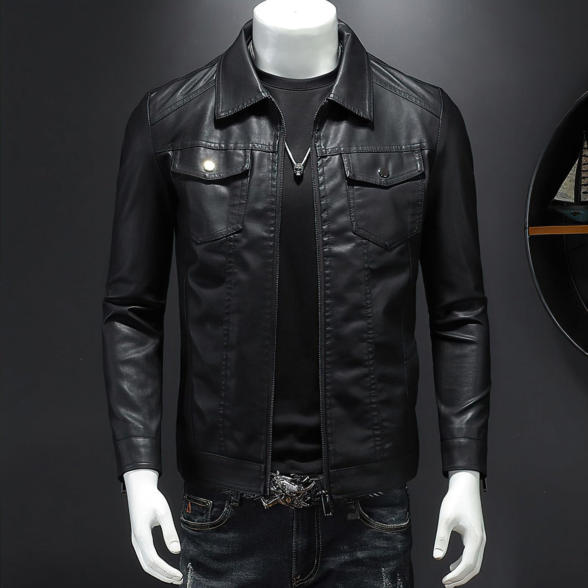 ZFBAOJT Mens Leather Jacket Motorcycle Black Biker Jackets Vintage Faux Leather Outwear Casual L
