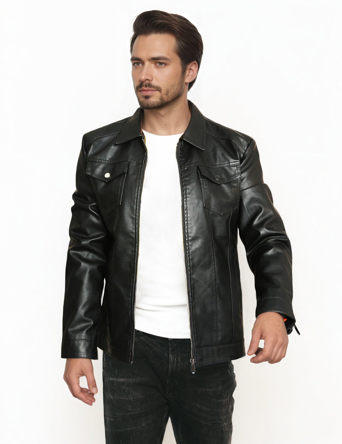 ZFBAOJT Mens Leather Jacket Motorcycle Black Biker Jackets Vintage Faux Leather Outwear Casual L