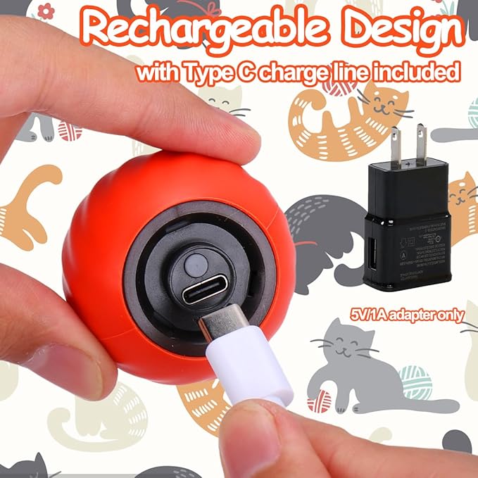 Interactive Cat Ball Toy, Self Rolling Ball with Cover Anti-Scratch for Bored Indoor Cat Chasing, Obstacle Avoidance Smart Cat Toys for Enrichment, Motion Activated Toys to Keep Them Busy （Orange）