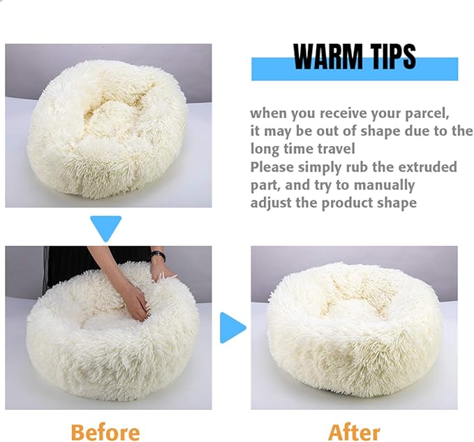 huraty Plush Dog Bed Pet Calming Fur Bed, Fluffy Donut Round Cat Beds, Anti-Slip & Anti-Anxiety, 16 Inch for Puppy and Kitties, Teal, XS