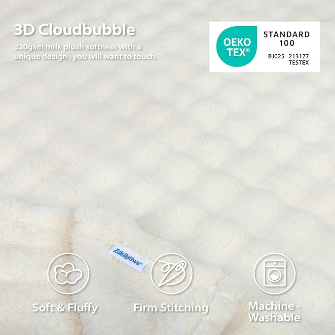 Dog Blankets Washable Pet Blanket - Fluffy Fuzzy Cat Puppy Blanket with Premium 300GSM 3D Fleece Bubble for Pet Kitten Doggy, Cream, 40x60IN