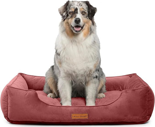 Modern Threads Luxury Dog Bed - Comfortable Tufted Velvet Cushion for Small to Large Dogs - Machine Washable - Durable & Cute Sleep Space for Pets - Pamper Your Pet with Cozy Beds - Rosewood