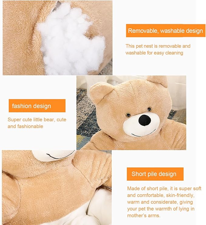 Dog Sofas & Chairs, pet Shape Sofa, Slip Resistant Dog cat Furniture, Adorable Bear Shaped Pet Sofa Bed, Washable Dog cat Couch, Plush Soft Couch for Dogs and Cats S(bottomDiameter46cm) Khaki