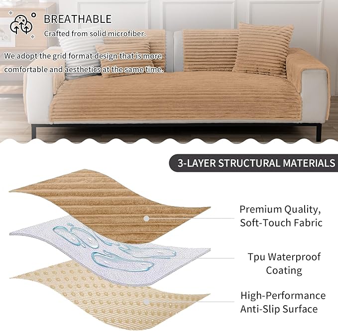 Waterproof Pet Couch Cover for Dogs, Sofa Covers Washable & Non-Slip, Soft Dog Bed Blanket Protector for Sectional, Loveseat, Home & Patio Furniture (Khaki, 35"x74" 1 Pack)
