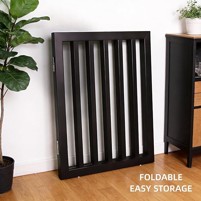 Dog Gate Indoor, Freestanding Dog Fence for The House, Doorways, Hallways,or Stairs,Pet Gate Foldable Wooden,Expandable 24" Height 6 Panels,Black