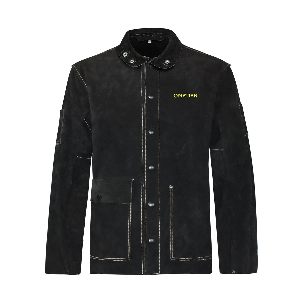 ONETIAN Black Leather Welding Jacket,Flame Heat Resistant (L)
