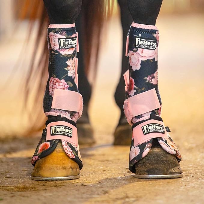 Jeffers Expression No Turn Bell Boots for Horses - Rose Garden, Large | Shock Absorbing Hoof Protection | Secure Double Hook & Loop Closure, Perfect for Turnout, Training, & Riding - 1 Pair