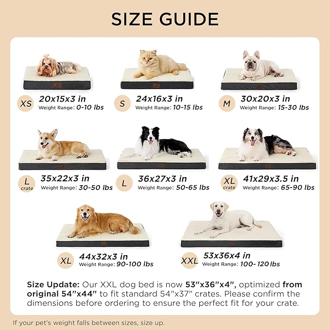 Bedsure Dog Beds Large Sized Dog - Comfy Flat Pet Beds with Removable Washable Cover, Orthopedic Egg Crate Foam Puppy Mat, Suitable for Pet Up to 65 lbs