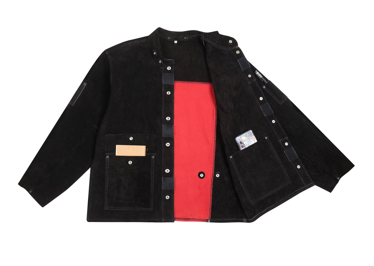 ONETIAN Black Leather Welding Jacket,Flame Heat Resistant (L)