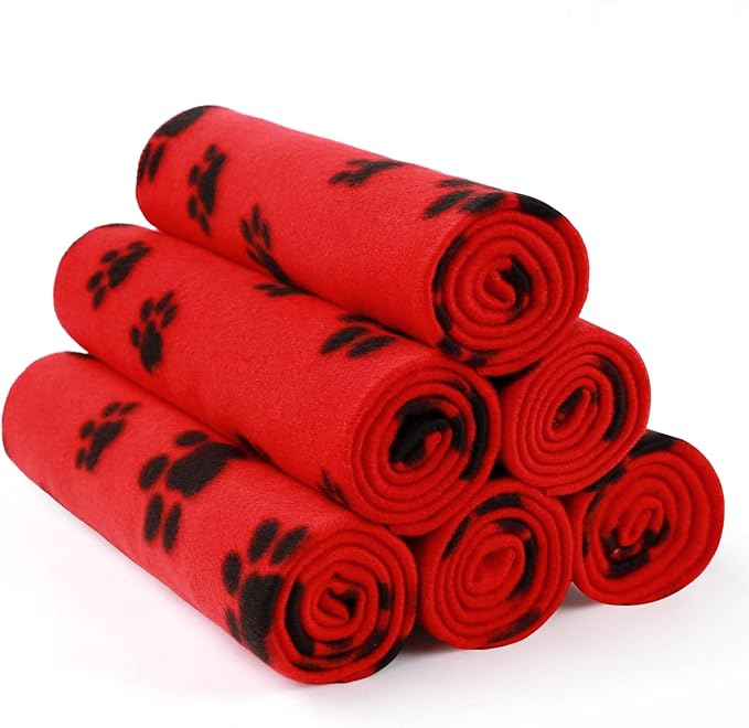 LINENLUX Cute Dog Blanket for Small Medium Dogs 6-Pack Soft Stretchy Fleece Blankets for Pet Cat Puppy Warm Wrinkle-Resistant Throw for Couch Bed Outdoor Red 45x31 inch (Pack of 6)