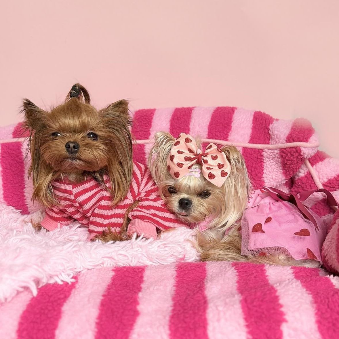 Fitwarm Pink and Red Striped Dog Pajamas, Waffle Dog Clothes for Small Dogs Girl Boy, Puppy Onesie with Feet, Pet Cat Outfit, XXL