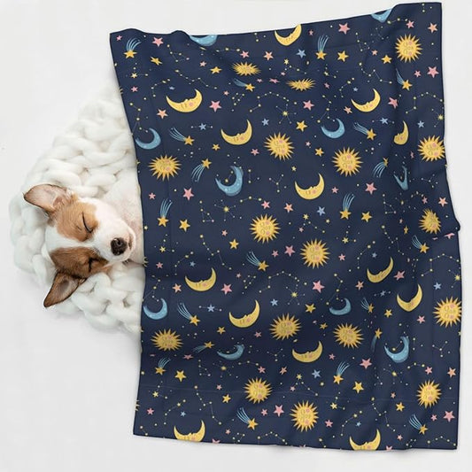 Pet Blanket for Car Rides Vet Visits, Colorful Stars, Two Sided Reversible Plush Design with Bumpy Dot Side Offers Comfort Home Piece On Go Travel