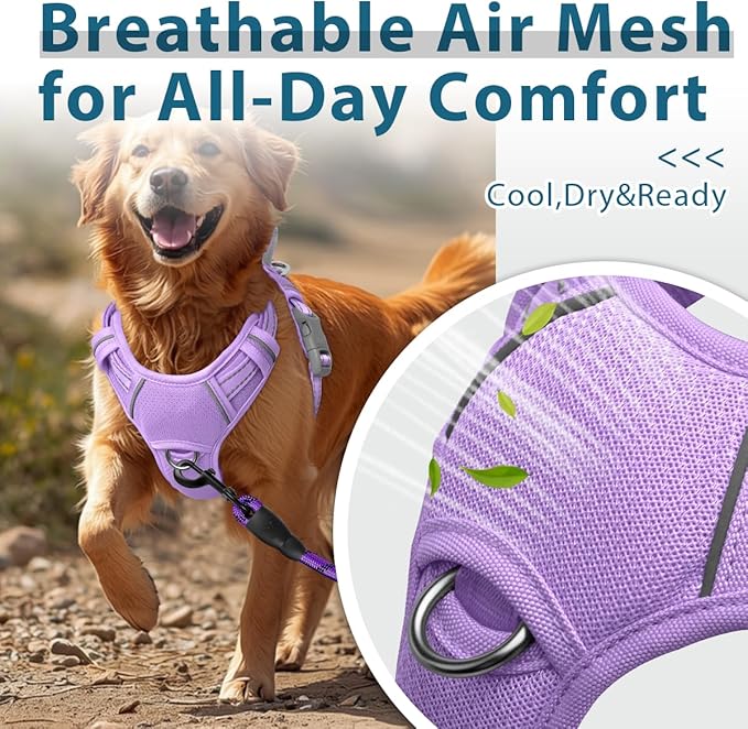 BARKBAY Dog Harness No Pull with ID Tag Pocket - Heavy Duty, Reflective, Easy Control for Large Dogs(Violet Purple,L)
