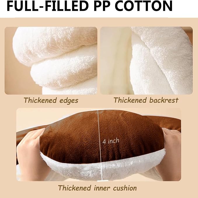 Cat Bed for Indoor Cats, Dog Bed with Anti-Slip Bottom, Rabbit-Shaped Cat/Small Dog Cave with Hanging Toy, Puppy Beds with Removable Cotton Pad, Super Soft Calming Pet Sofa Bed (Brown, Medium)