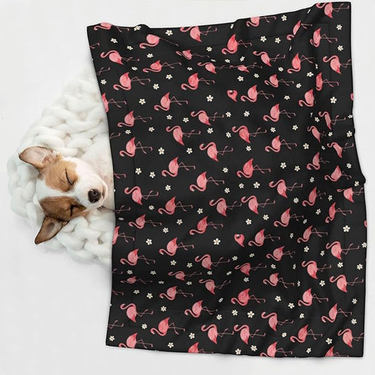 Pet Blanket for Travel and Home, Exotic Bird Pink Flamingos, Reversible Plush Dot Design with Soft Grip Texture on One Side Perfect for Car Seats Moving Vehicles