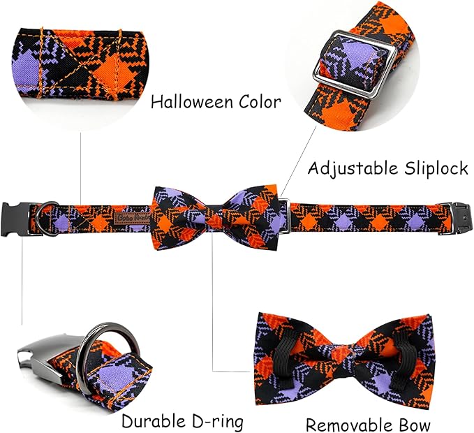 Halloween Dog Collar, Pet Collar Bow Plaid Puppy Collars Girl Boy Holiday Pet Collar Gift Bow Dog Collar Cute Soft Puppy Collar for Medium Dogs