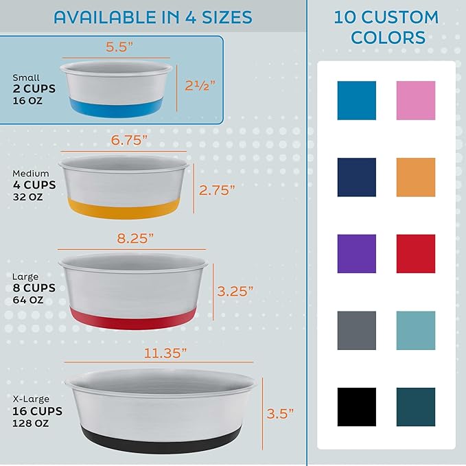 Master Pet Supply Stainless Steel Dog Bowls Set of 2 with Extra Thick Silicone Base - 2 Cup (16 oz) True Blue, Non-Slip, Dishwasher Safe Metal Bowls, Pet Dog Food Bowl for Dogs, Cats, Anti Rust