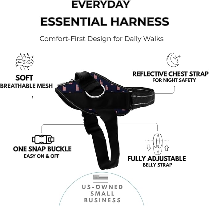 ShawnCo Essential Dog Harness, No-Pull Pet Vest with 3 Leash Clips, No Choke, Reflective, Adjustable and Padded, for Easy Walking and Training for Small, Medium and Large Dogs (USA Flag,XS)