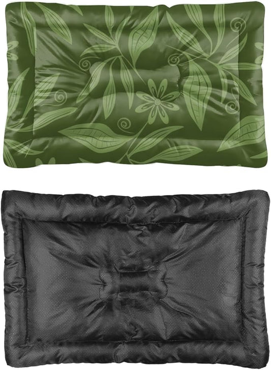 Dark Green Botanical Dog Beds & Furniture Outdoor Washable Dog Mat Machine Washable Crate Pads Bed Crate Non-Slip Bedding Outdoor Bed Patio Mat Pillows for Large Dogs Indoor 36X24 Inch