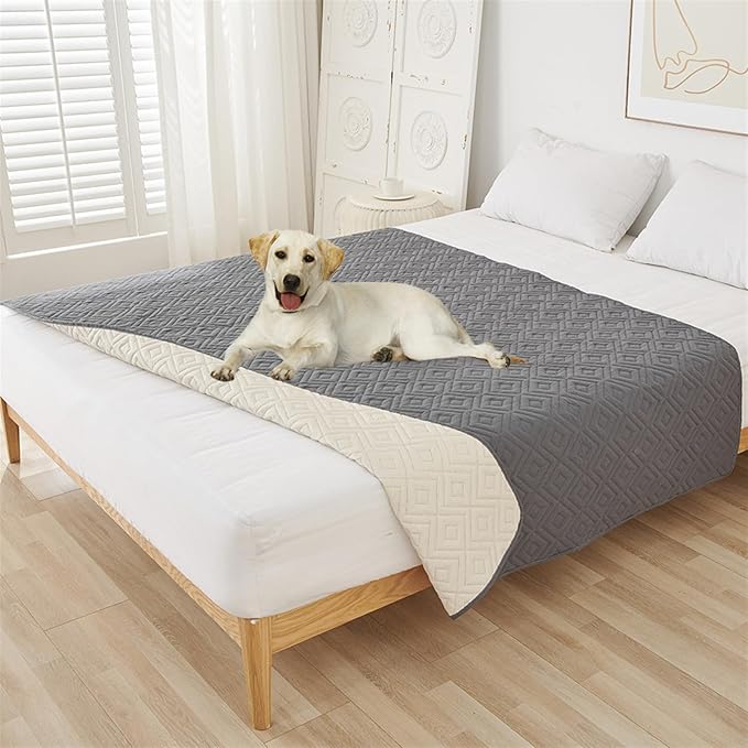 GIBZ Water Resistant Dog Bed Blanket Cover Large Anti Slip Pet Furniture Protector Washable Cat Quilted Mat for Couch, Grey, 100x127cm