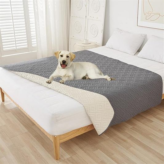 GIBZ Water Resistant Dog Bed Blanket Cover Large Anti Slip Pet Furniture Protector Washable Cat Quilted Mat for Couch, Grey, 170x210cm