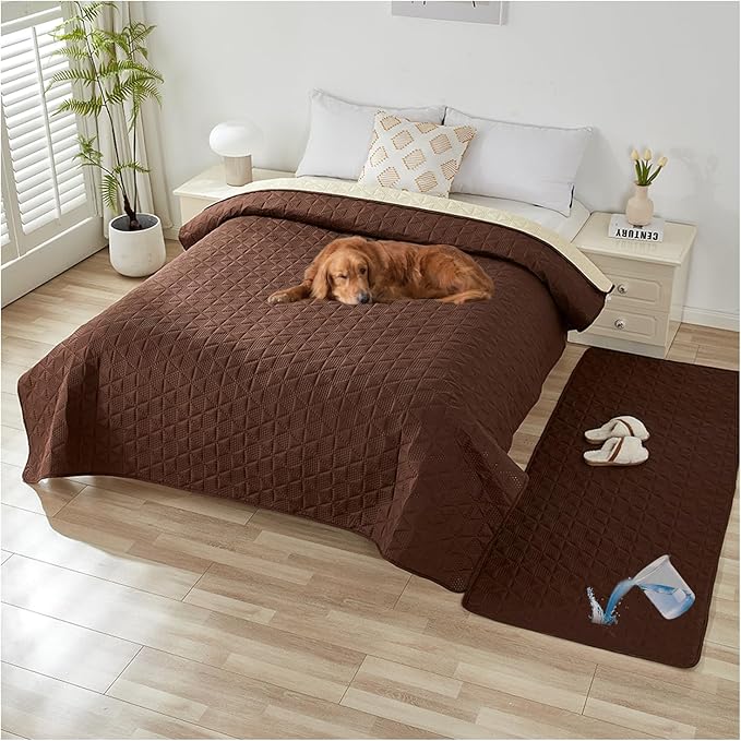 Waterproof Dog Bed Cover Pet Blanket, Soft Pet Couch Covers for Sofa Washable, Bed Couch Sofa Furniture Protector for Puppy Cat Kids (Brown,130 * 210 CM)