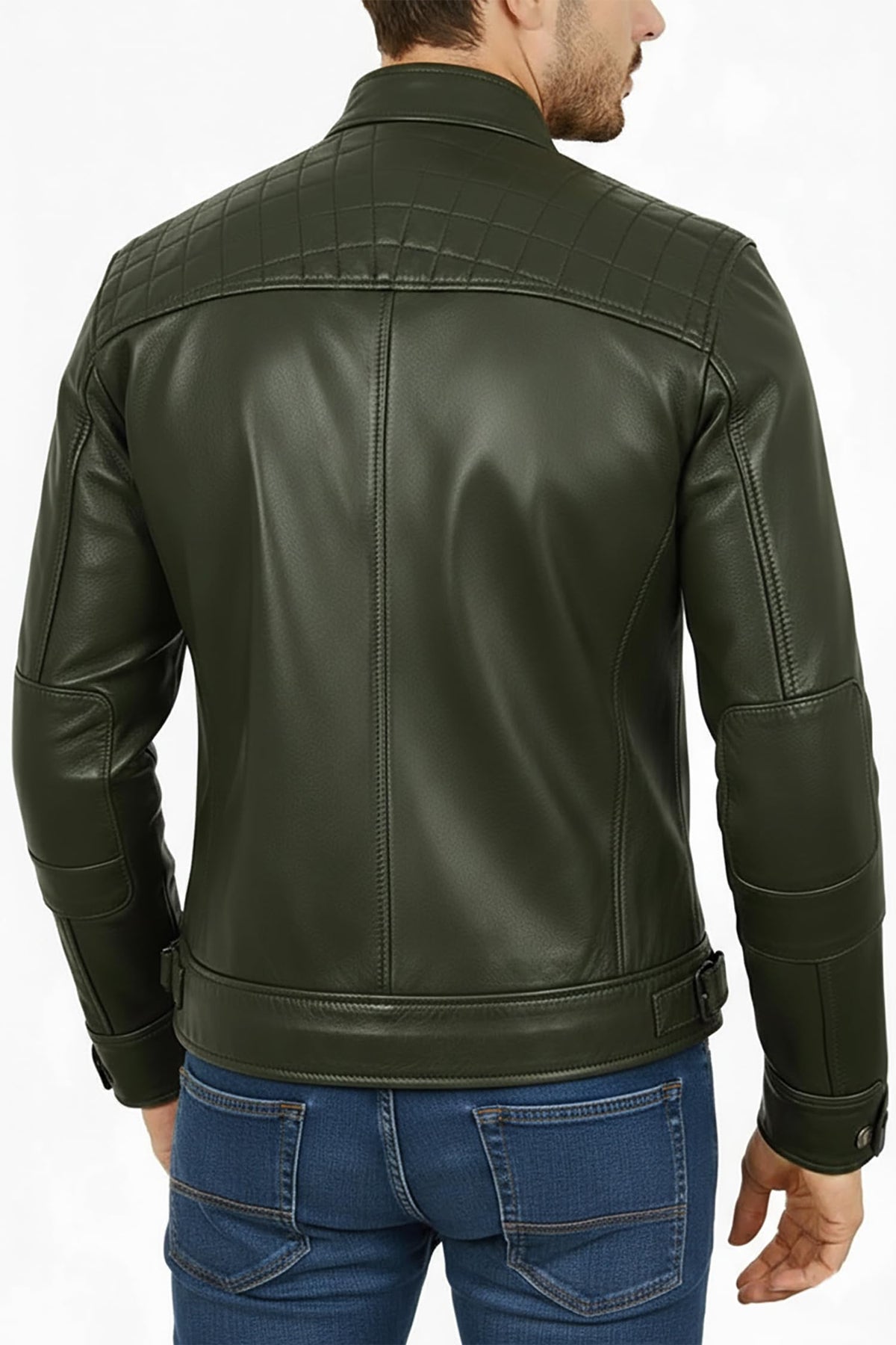 STOREJEES Mens Green Leather Jacket | Diamond Green - XL