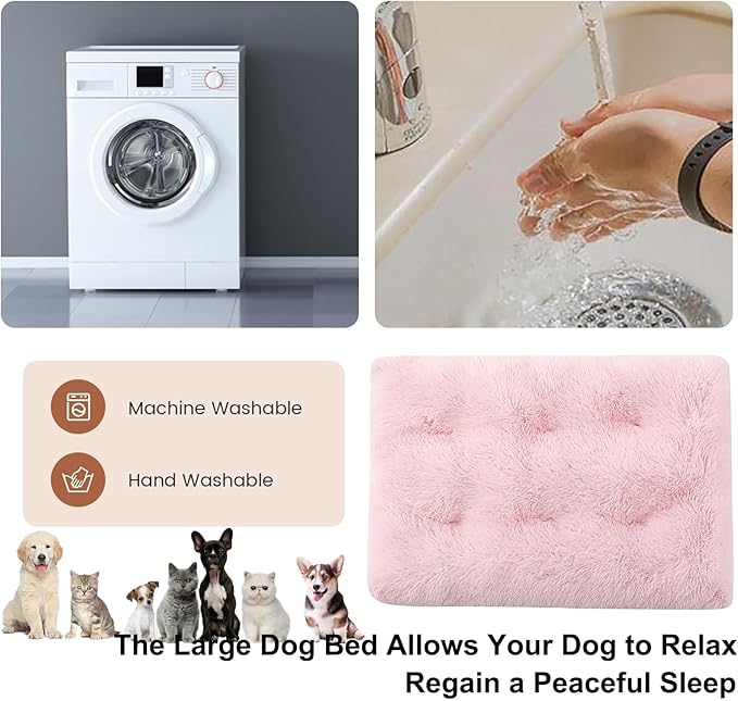 Dog Crate Mat, Dog Bed for Large Dogs, Comfy Fluffy Kennel Pad Anti-Slip for Dog beds & Furniture, Quilted Dog Bed for Pets for Medium/Small Dogs Cats (Color : Pink, Size : 43x29)