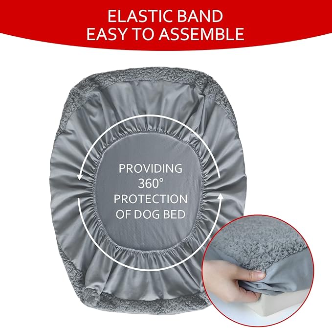 Dog Bed Covers Soft Plush Replacement Washable, Waterproof Pet Mattress Bed Liner Grey 54x44 Inches, for Dog/Cat, Cover Only