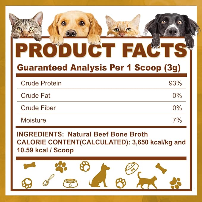 Zammex Grass-Fed Beef Bone Broth Protein Powder for Dogs & Cats - Joint & Bone Support, Healthy Fur Enhancer, Pet Food Topper for Dry & Wet, 10.58oz