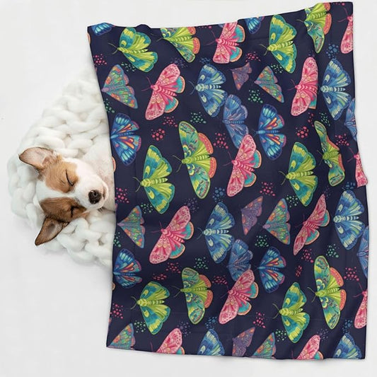 Two Sided Plush Pet Blanket for Warmth Comfort, Colorful Butterflies, Reversible Throw with Cozy Nubby Side for Chilly Nights Napping Spots Around House