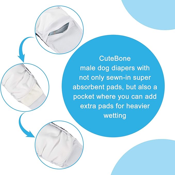 CuteBone Dog Diapers Male Washable Belly Band for Male Dogs Wraps Black 3pcs a Pack DM55L