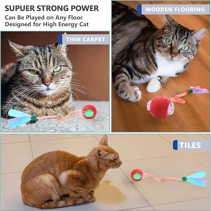 Speed 2.0 Tail Interactive Cat Toys for Indoor Cats, Chirping & Motion Activate Cat Toy, Smart Kitten Rolling Ball Moving Ball Toys, Rechargeable Dog Cat Bal l for Enrichment Exercise (New Yellow)