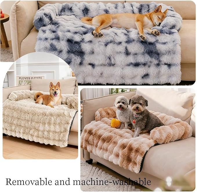 Dream Cloud Pet Sofa Bed for Dogs Cats, 2026 Washable Removable Calming Fluffy Plush Mat for Furniture Protector, Long Fur Non-Slip, for Small/Medium/Large Home Pets (Khaki, M: 33.5 * 28.3IN)