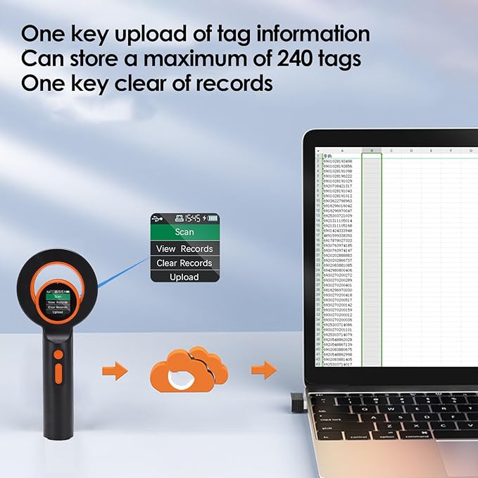 Pet Microchip Reader Multifunctional Portable Tag Scanner Supports EMID FDXB USB Connection 1.44 Inch Screen Pet Chip Scanner for Vet Clinic