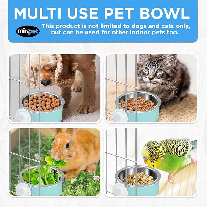 Mirapet's Dog Water Bowl & Cat Food Bowl Set of 2 - Multipurpose Pet Bowl Set - Premium Quality Cat Water Bowl Made for The Perfect Feeding Experience - No-Spill Dog Bowl for Crate (Small, Blue)
