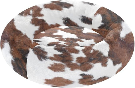 Round Cat Bed Dog Bed,13in Cow Print Washable Non-Slip Bottom Soft Pet Bed for Small Medium Dogs and Cats