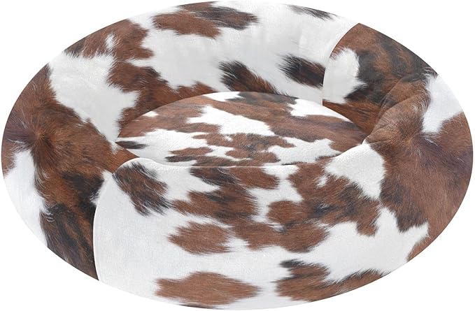 Round Cat Bed Dog Bed,15.7in Cow Print Washable Non-Slip Bottom Soft Pet Bed for Small Medium Dogs and Cats