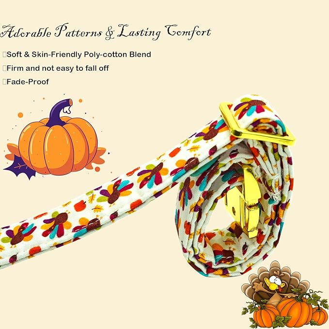 Thanksgiving Dog Collar, Turkey Dogs Collars Bow Tie Pet Collar Adjustable Pet Collars Premium Metal Buckle Autumn Leaf Necklace for Medium Dogs