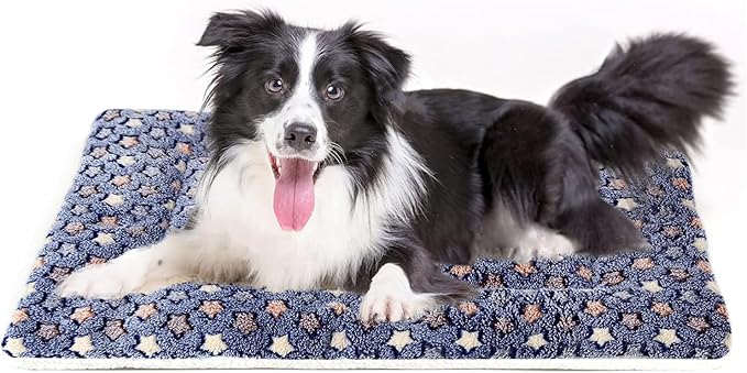 Mora Pets Dog Bed Crate Pad Ultra Soft Pet Bed with Cute Star Print Washable Crate Mat for Large Medium Small Dogs Reversible Fleece Dog Crate Kennel Mat Cat Bed Liner 35 x 22.8 inch Dark Blue