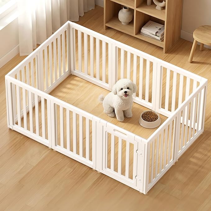 Dog Playpen, Clear Dog Pen, Acrylic Dog Pen, Easy to Install and Remove Dog Play Pen, Puppy Playpen Suitable for Dogs, Cats,Dog Playpen Indoor (White, 23.6 inch Height, 10 Panels)