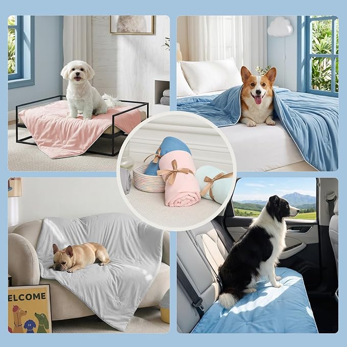 Soulbond Cooling Blanket for Extra Large Dogs - Q-MAX>0.45, Washable Cool Pet Cats Throw Blanket for Hot Weather, Self-Cooling Soft Dog Mat for Bed Crates Couch Sofa Cars(50"x60", Pink)