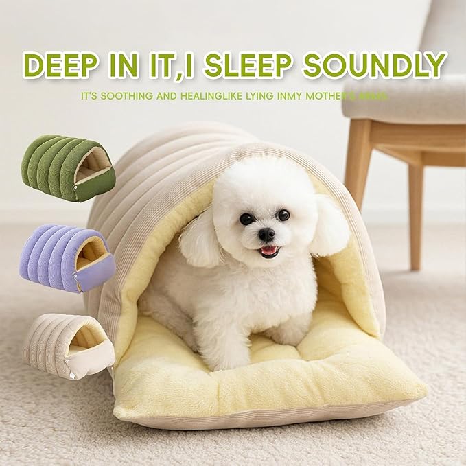 Removable and Washable Winter Closed-Off Cat Bed, Cat Winter Cave, Cute Cat Beds for Indoor Cats, Disassembled Design for Easier Cleaning, with Hair Remover (Green, 22.4 * 14.6 * 11.0 in)