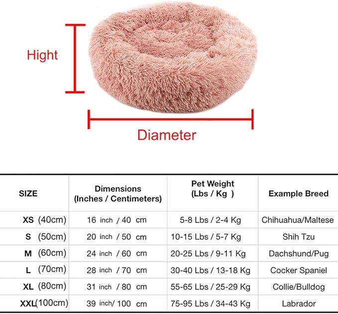 huraty Plush Calming Dog Bed, Faux Fur Donut Cuddler Bed for Cats, Anti-Skid & Anti-Anxiety, 20 Inch for Puppy and Kitties, Gold, S