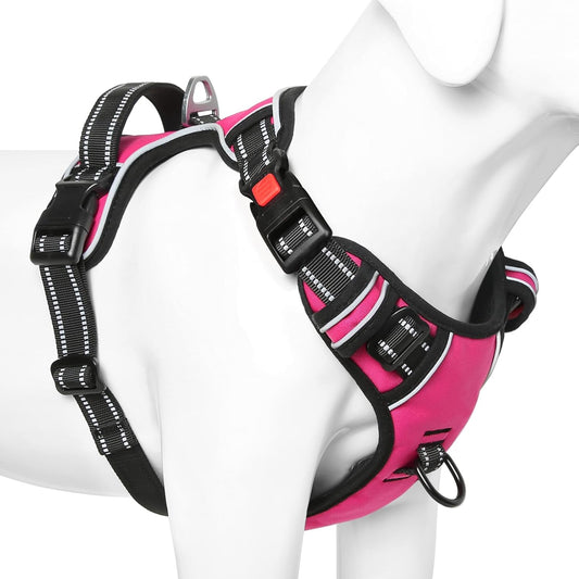 Timos Dog Harness, 3 Snap Buckles No-Pull Soft Padded Dog Vest with 2 Metal Leash Clips, Adjustable Reflective No Choke Pet Harness with Easy Control Handle for Extra Large Dogs,Rosy,L