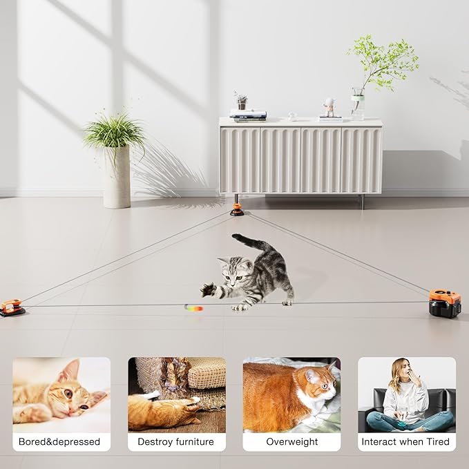 Pet Deluxe Interactive Cat Toys for Indoor Cats, Cat Treadmill Auto/Remote Control DIY Cat Mouse Hunting Toys, Keep Bored Kitten Dog Entertained to Chase, Feather Toy to Exercise Wheel-Orange